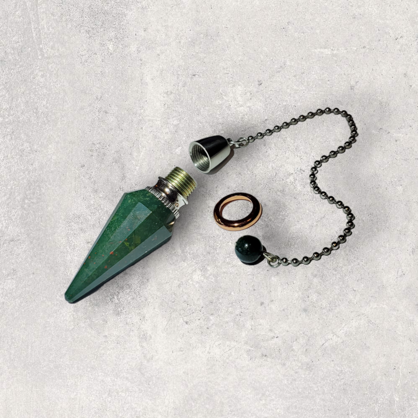 Bloodstone Chamber Pendulum with Copper Energy Ring