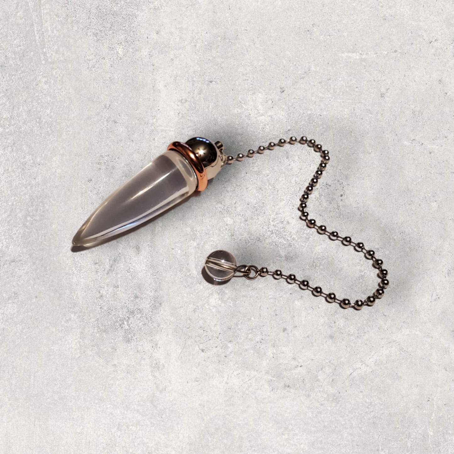 Clear Quartz Chamber Pendulum with Copper Energy Ring