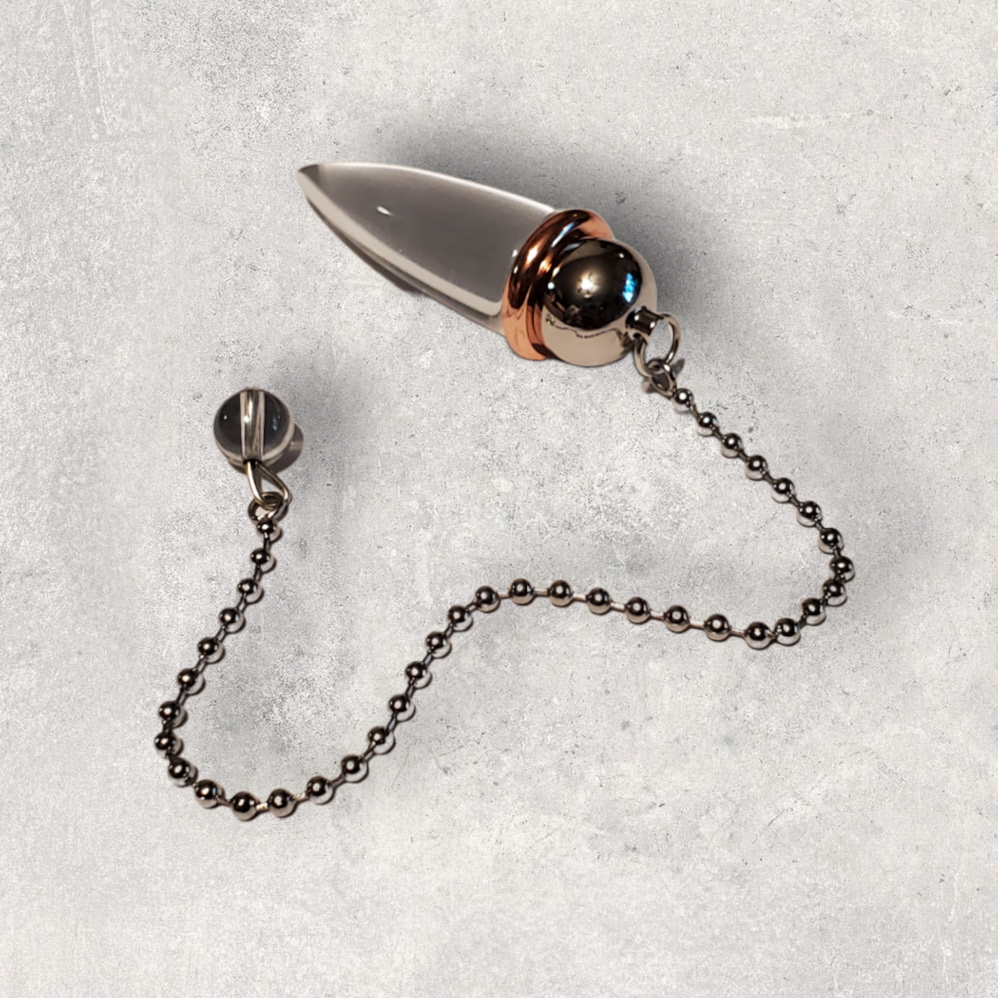 Clear Quartz Chamber Pendulum with Copper Energy Ring