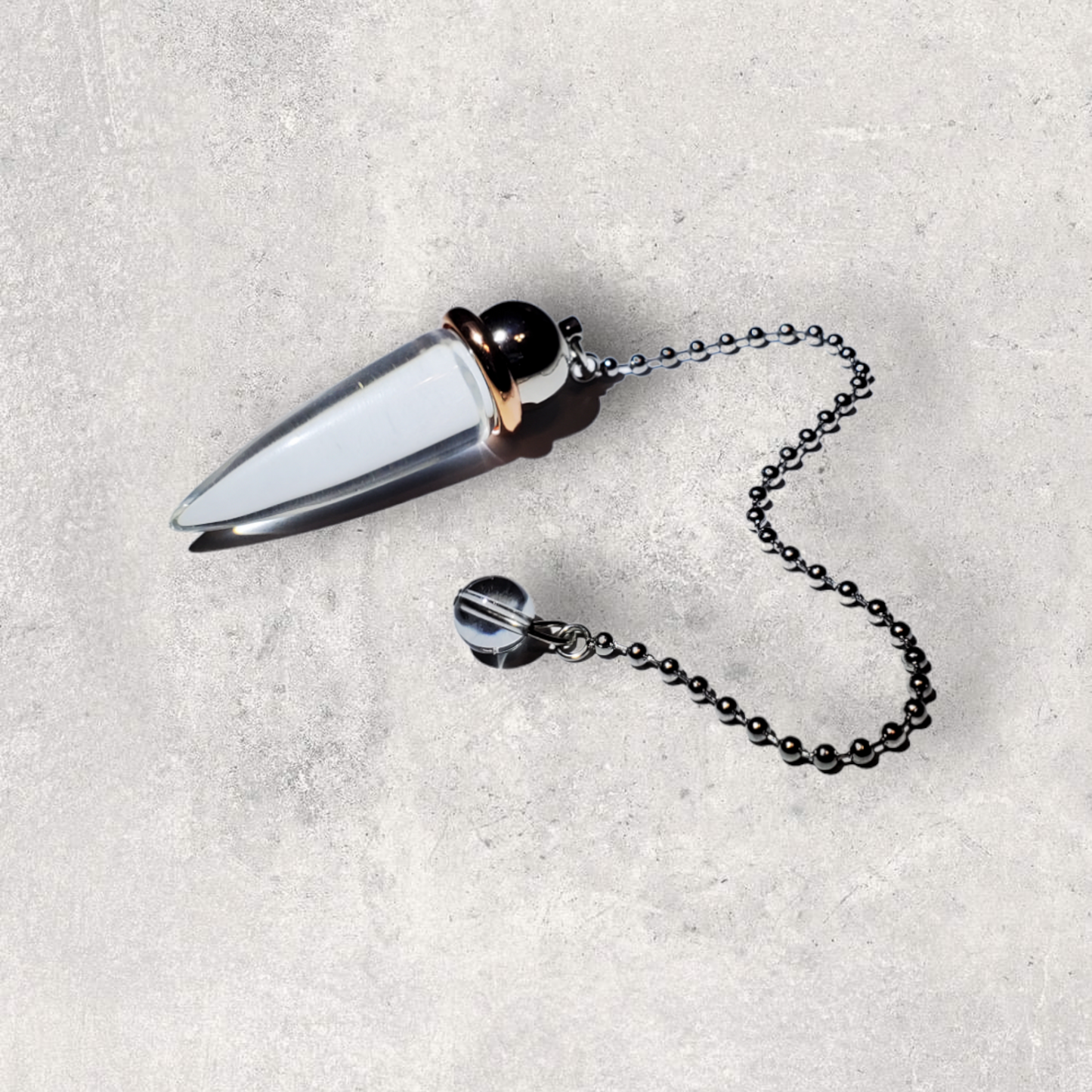 Clear Quartz Chamber Pendulum with Copper Energy Ring