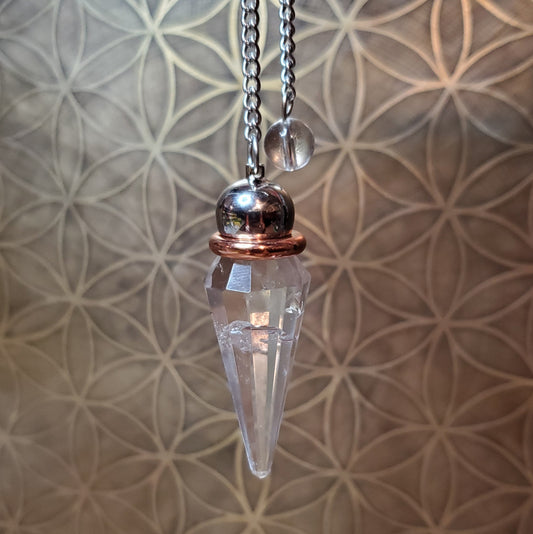 Faceted Quartz Chamber Pendulum w/ Copper Energy Ring