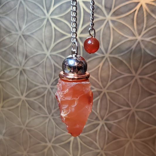 Rough Carnelian Chamber Pendulum w/ Copper Energy Ring